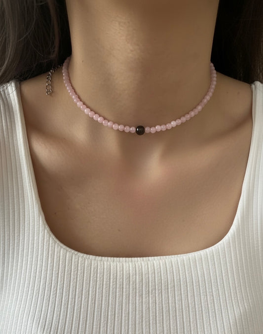 Collar Gargantilla Cuarzo Rosa y Granate | Amor y Vitalidad