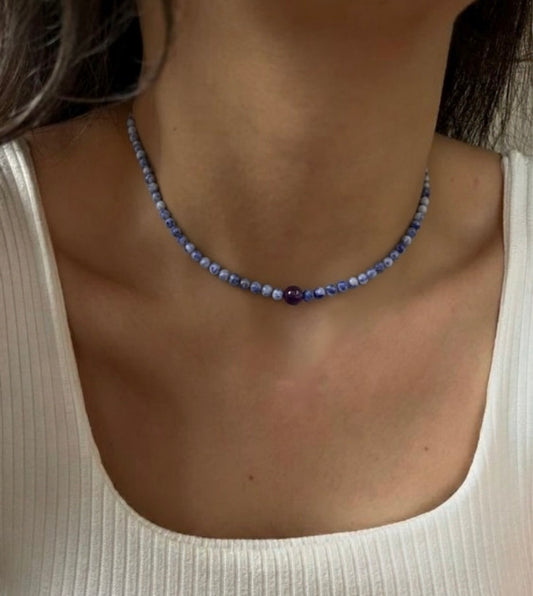 Collar Gargantilla Sodalita y Amatista | Claridad y Creatividad