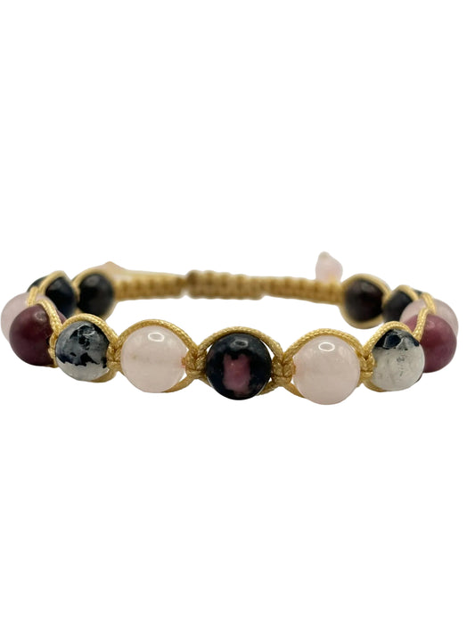 Pulsera Cuarzo Rosa, Piedra Luna y Rodonita | Amor e Intuición