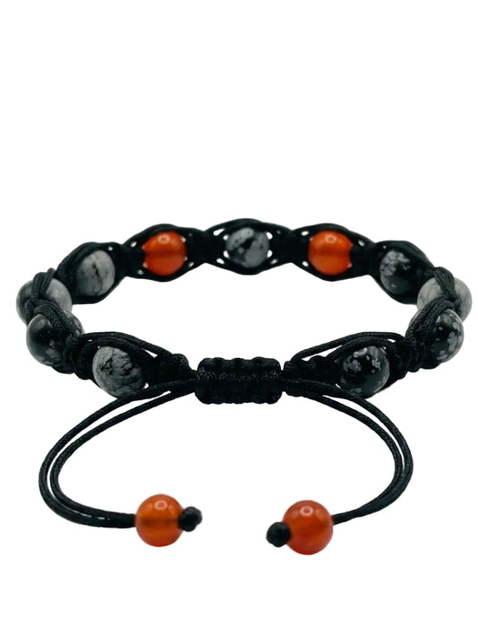 Pulsera Obsidiana Copo de Nieve y Cornalina | Protección y Vitalidad