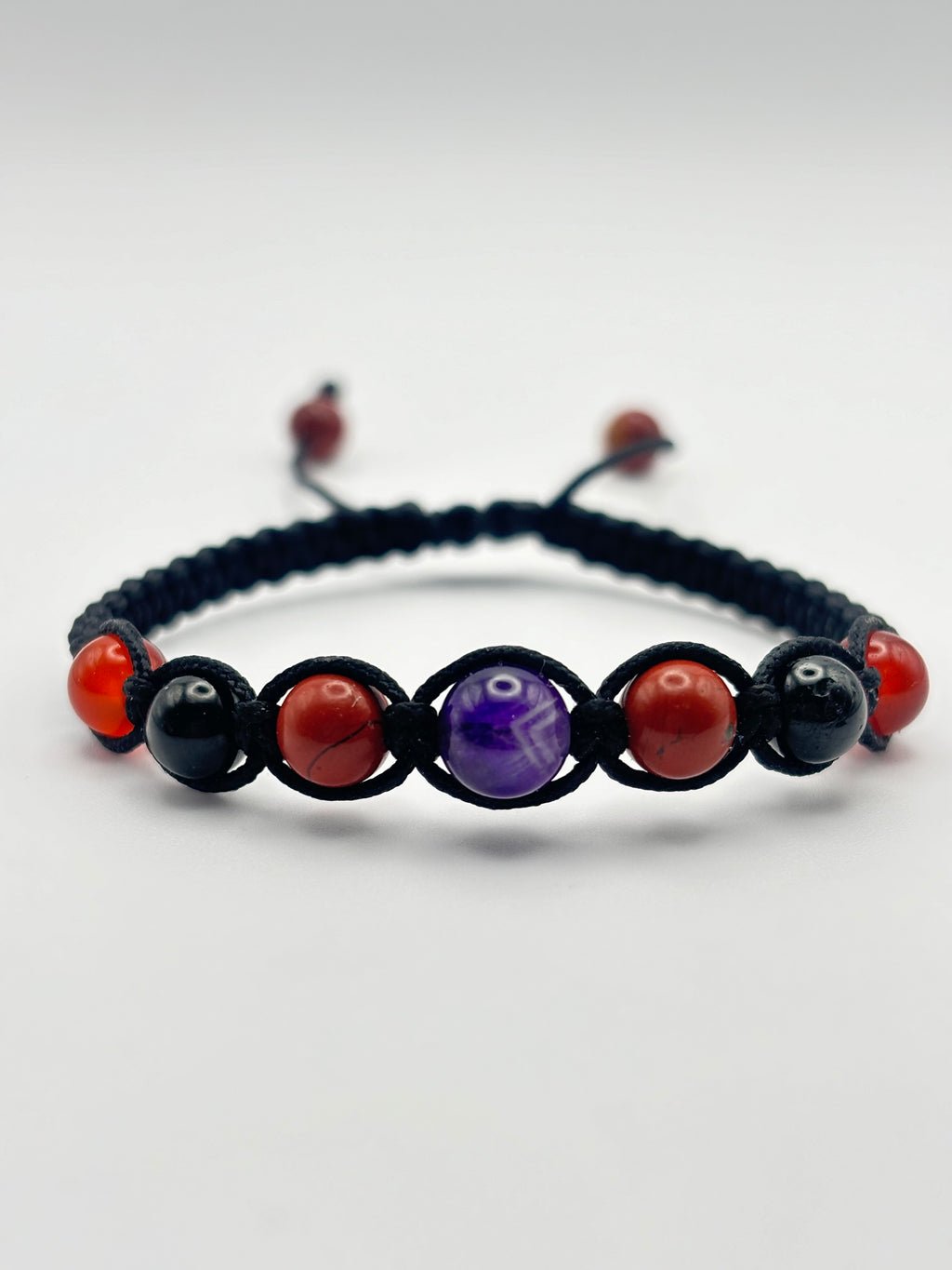 Pulsera Aries – Amatista, Turmalina Negra y Jaspe Rojo 8 mm