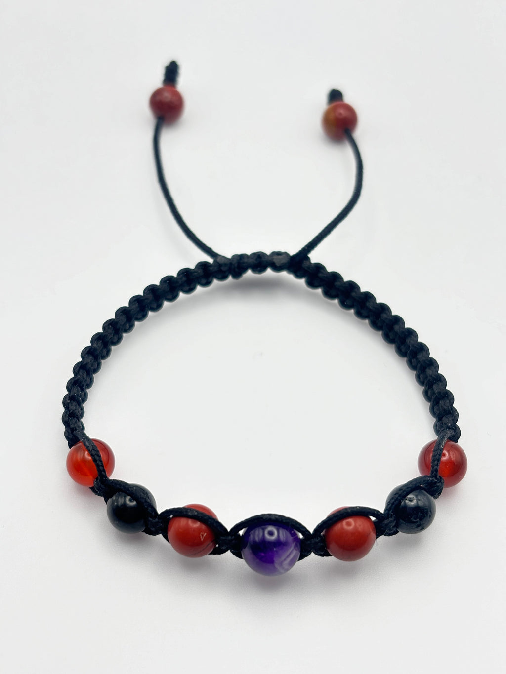 Pulsera Aries – Amatista, Turmalina Negra y Jaspe Rojo 8 mm