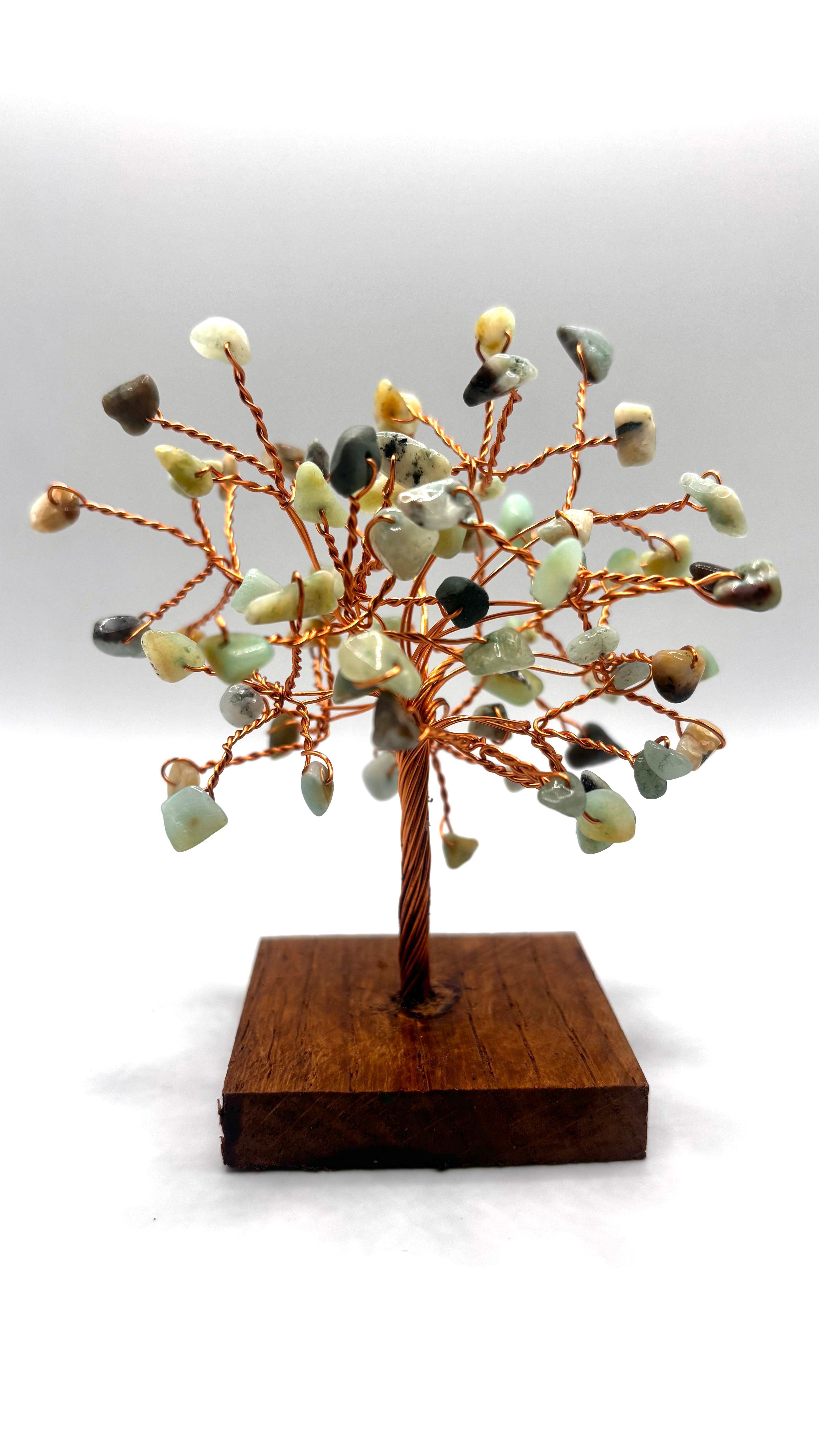 Árbol de la Vida con Minerales Naturales y Base de Madera – 14 cm