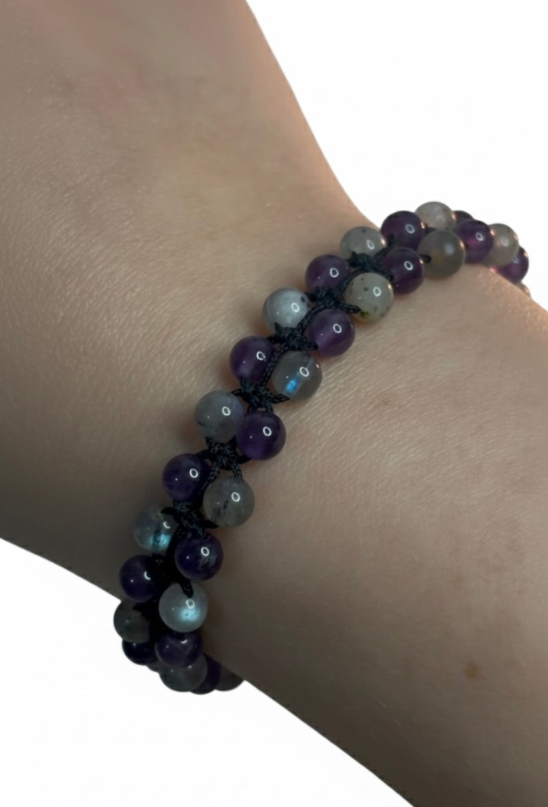 Brazalete Labradorita con Amatista  Intuición y Claridad Mental