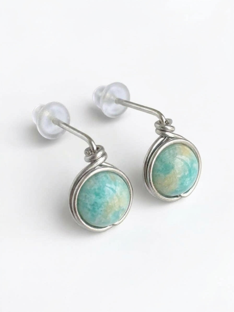 Pendientes Tipo Pin con Piedra Natural –Acero Inoxidable