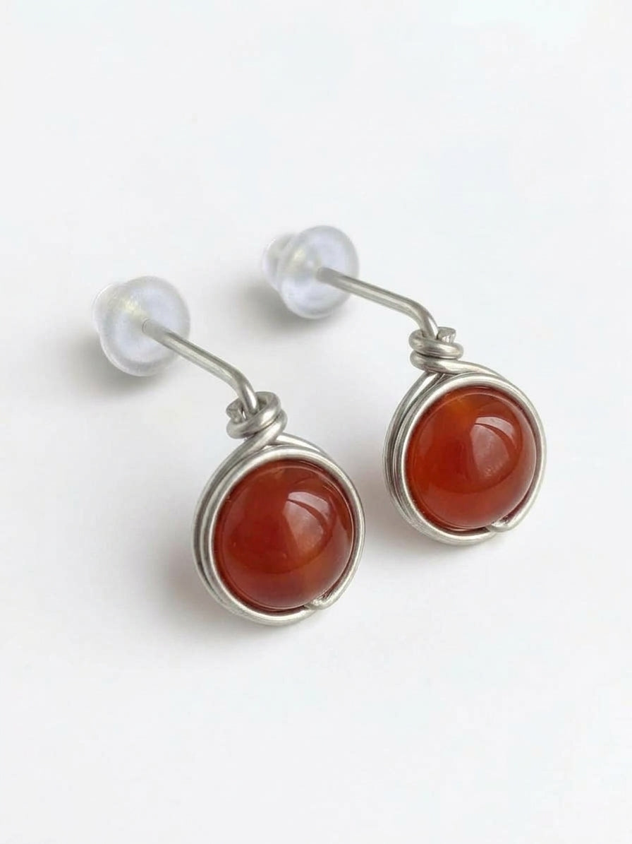 Pendientes Tipo Pin con Piedra Natural –Acero Inoxidable
