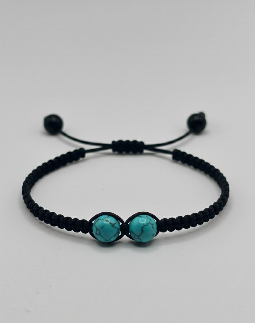Pulsera Personalizable con Dos Piedras Centrales 6 mm y Tejido Macramé – Diseño Único y Energía a Medida