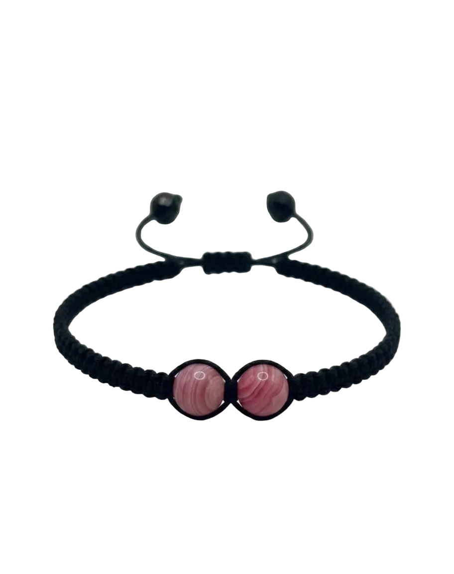 Pulsera Personalizable con Dos Piedras Centrales 6 mm y Tejido Macramé – Diseño Único y Energía a Medida
