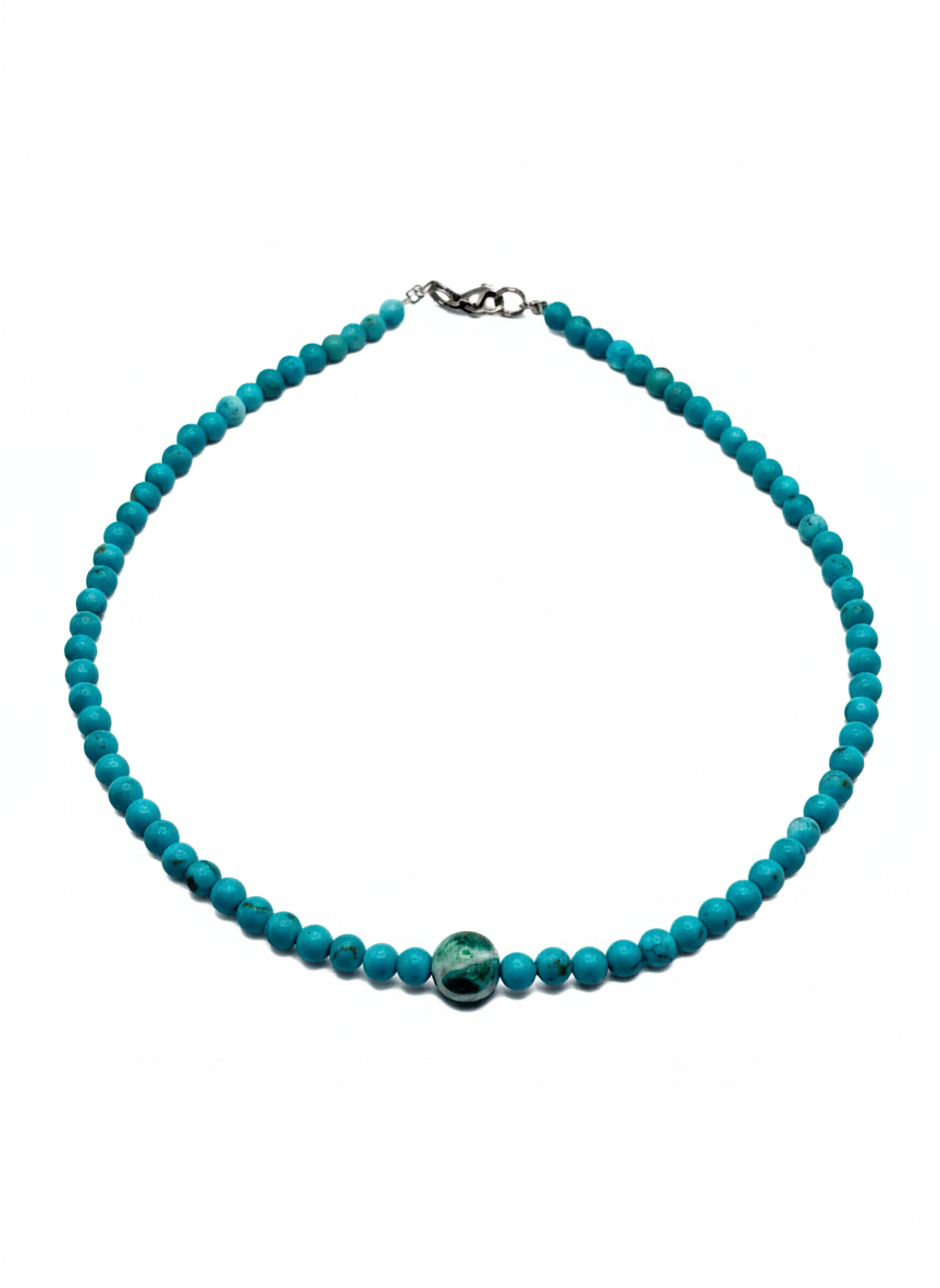 Gargantilla de Turquesa con Ágata Dendrítica – Protección, Serenidad y Conexión Natural
