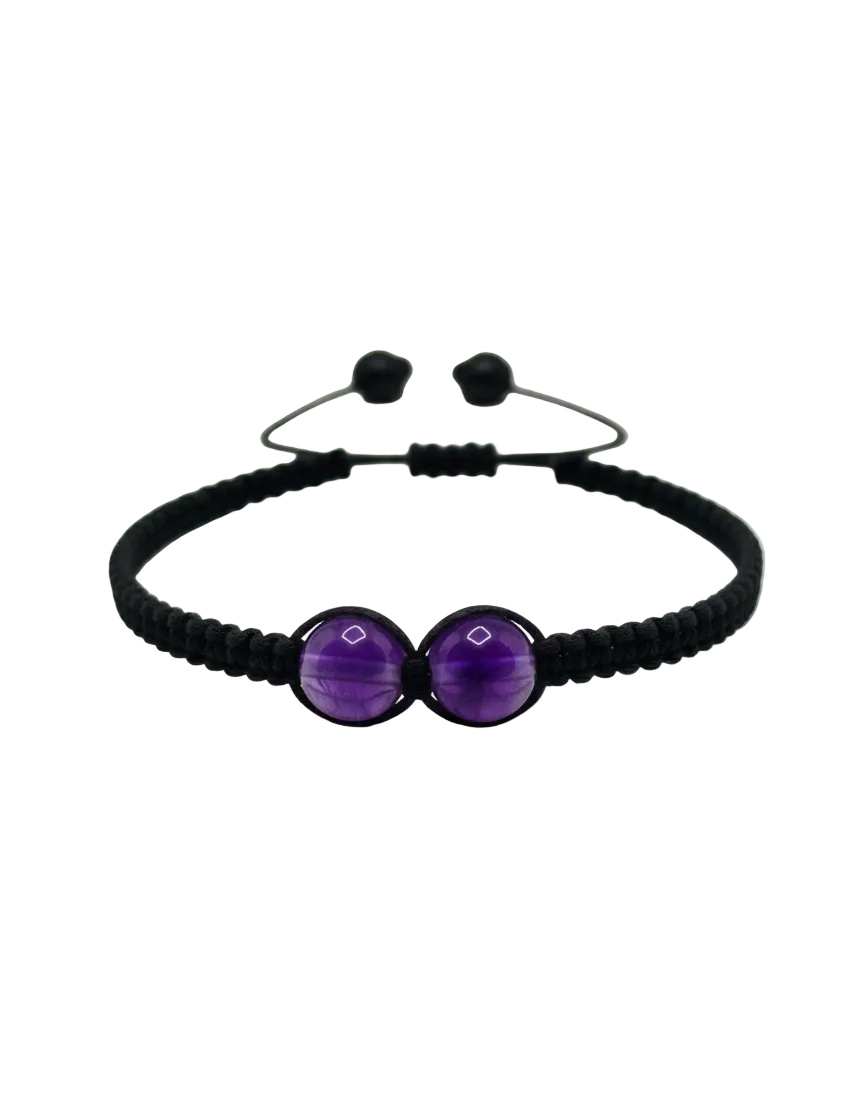 Pulsera Personalizable con Dos Piedras Centrales 6 mm y Tejido Macramé – Diseño Único y Energía a Medida