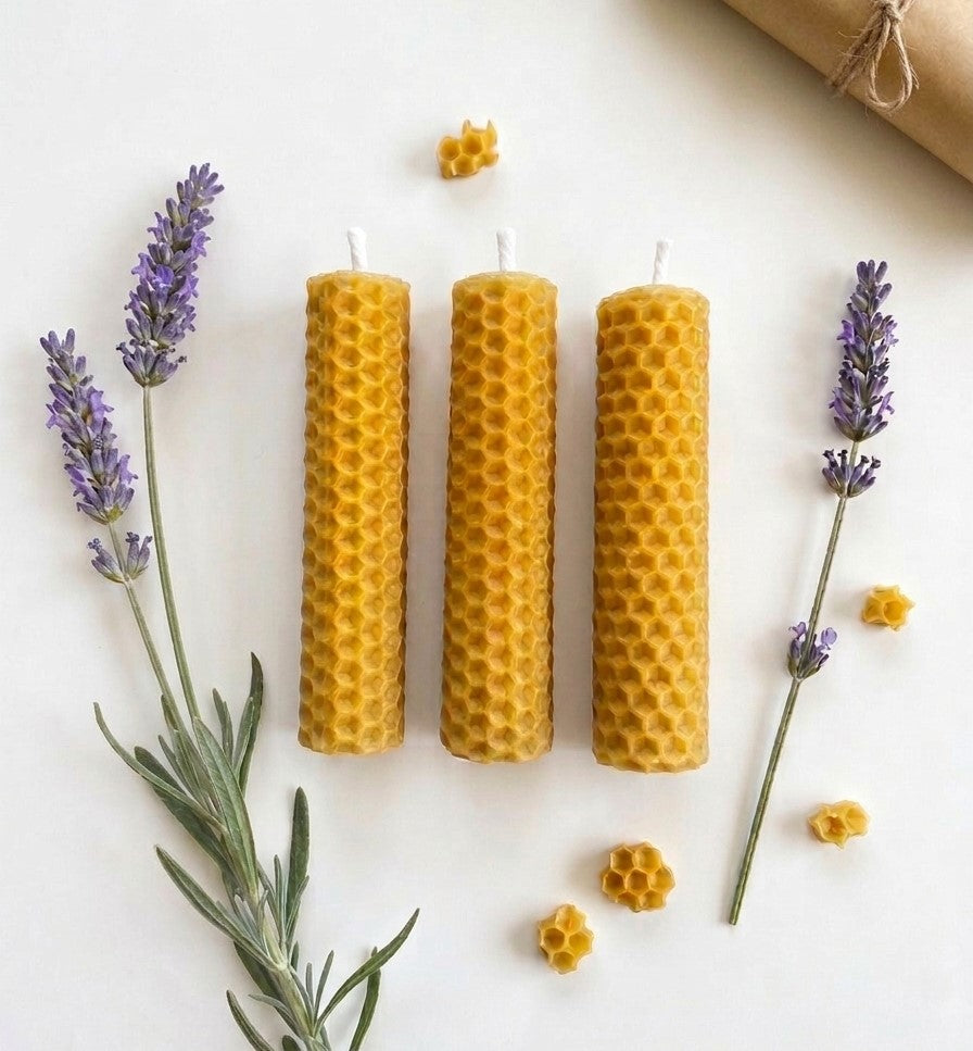 Pack de 3 Velas de Cera de Abeja Natural Artesanales – 10 cm