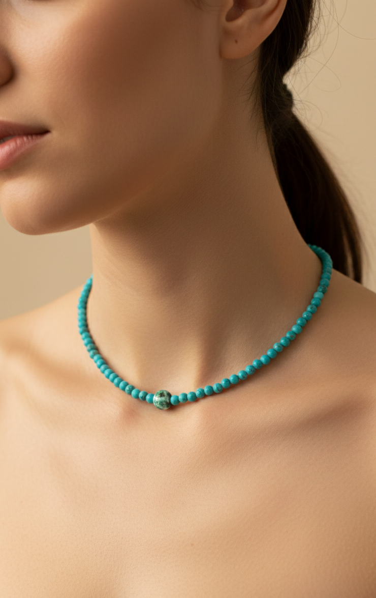 Gargantilla de Turquesa con Ágata Dendrítica – Protección, Serenidad y Conexión Natural