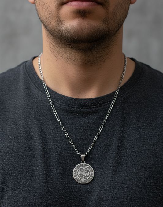 Medalla de San Benito en Acero Inoxidable – Protección y Guía Espiritual