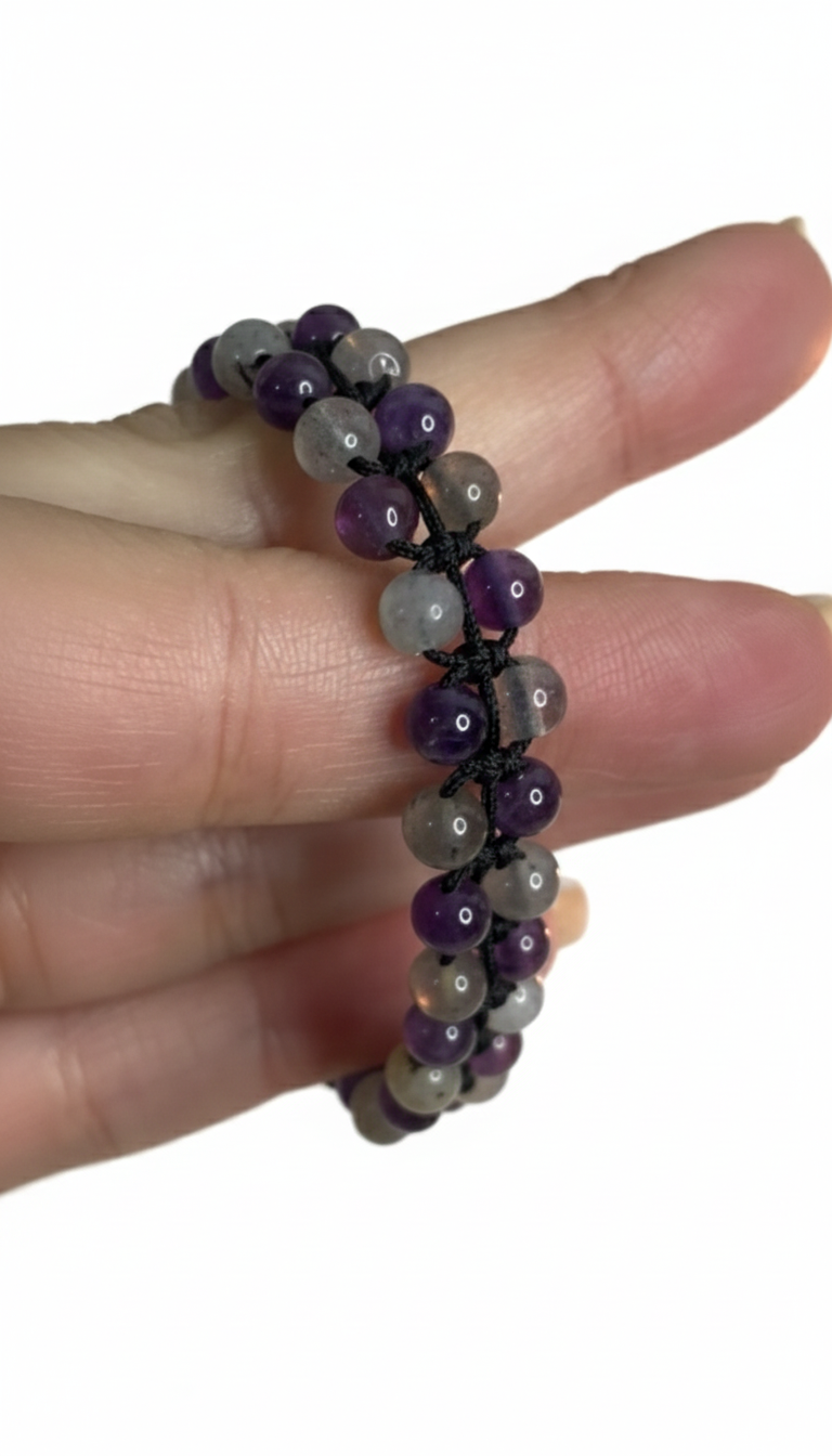 Brazalete Labradorita con Amatista  Intuición y Claridad Mental