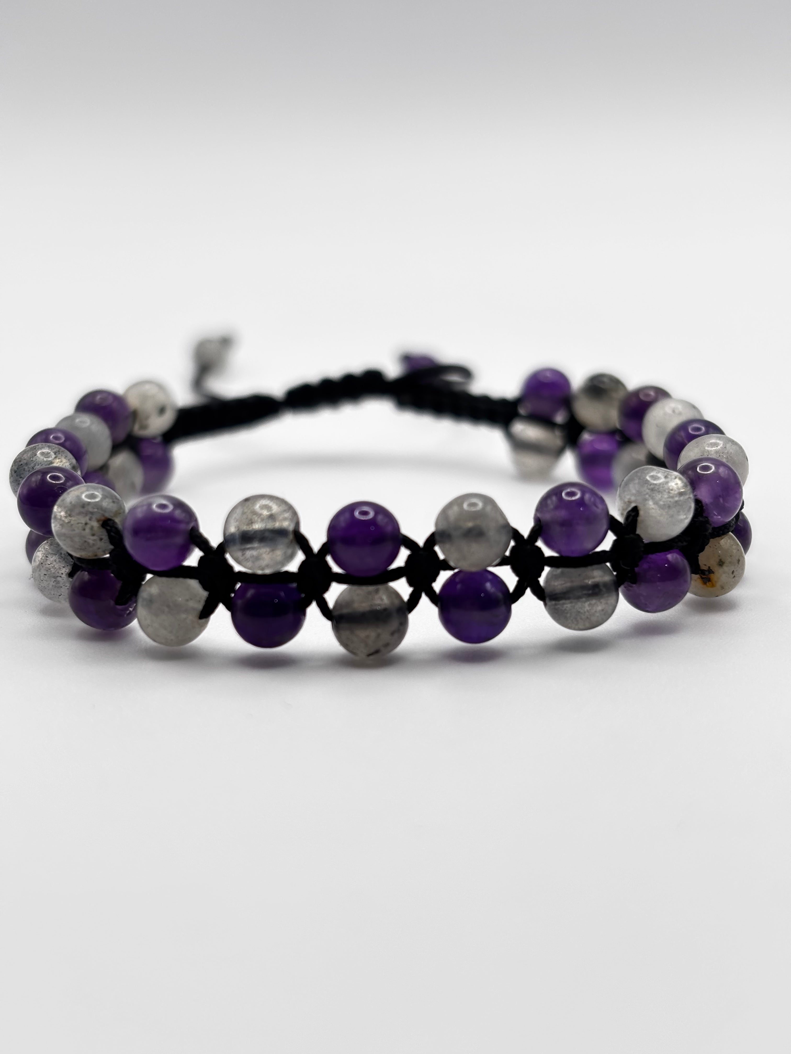 Brazalete Labradorita con Amatista  Intuición y Claridad Mental
