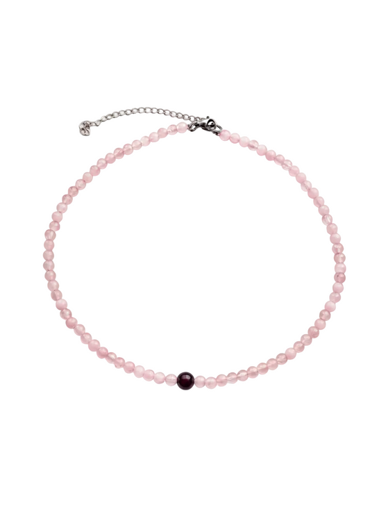 Collar Gargantilla Cuarzo Rosa y Granate | Amor y Vitalidad