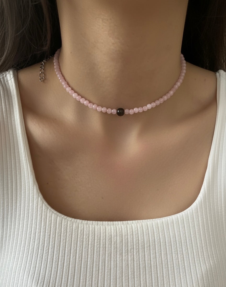 Collar Gargantilla Cuarzo Rosa y Granate | Amor y Vitalidad