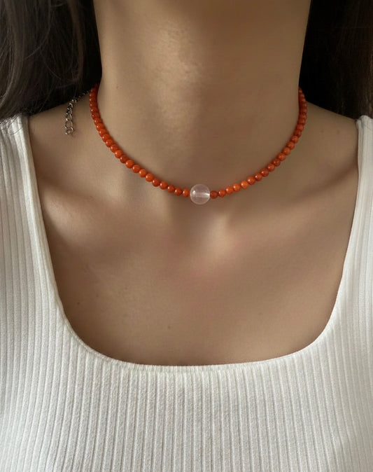 Collar Gargantilla Ágata Fuego y Cuarzo Blanco | Vitalidad y Equilibrio