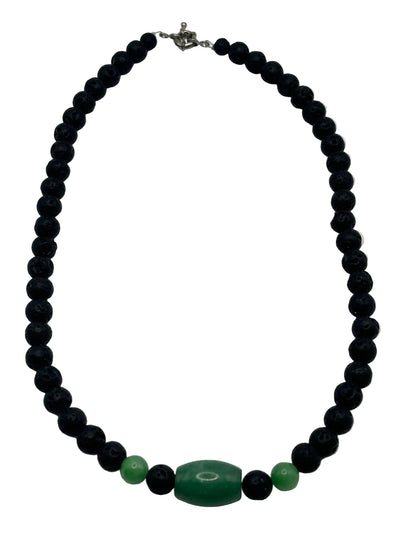 Collar Jade Verde y Piedra Volcánica | Prosperidad y Protección