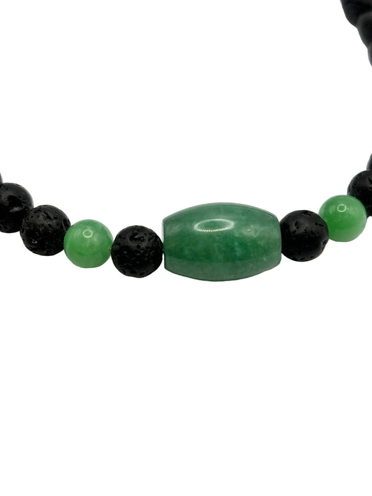 Collar Jade Verde y Piedra Volcánica | Prosperidad y Protección