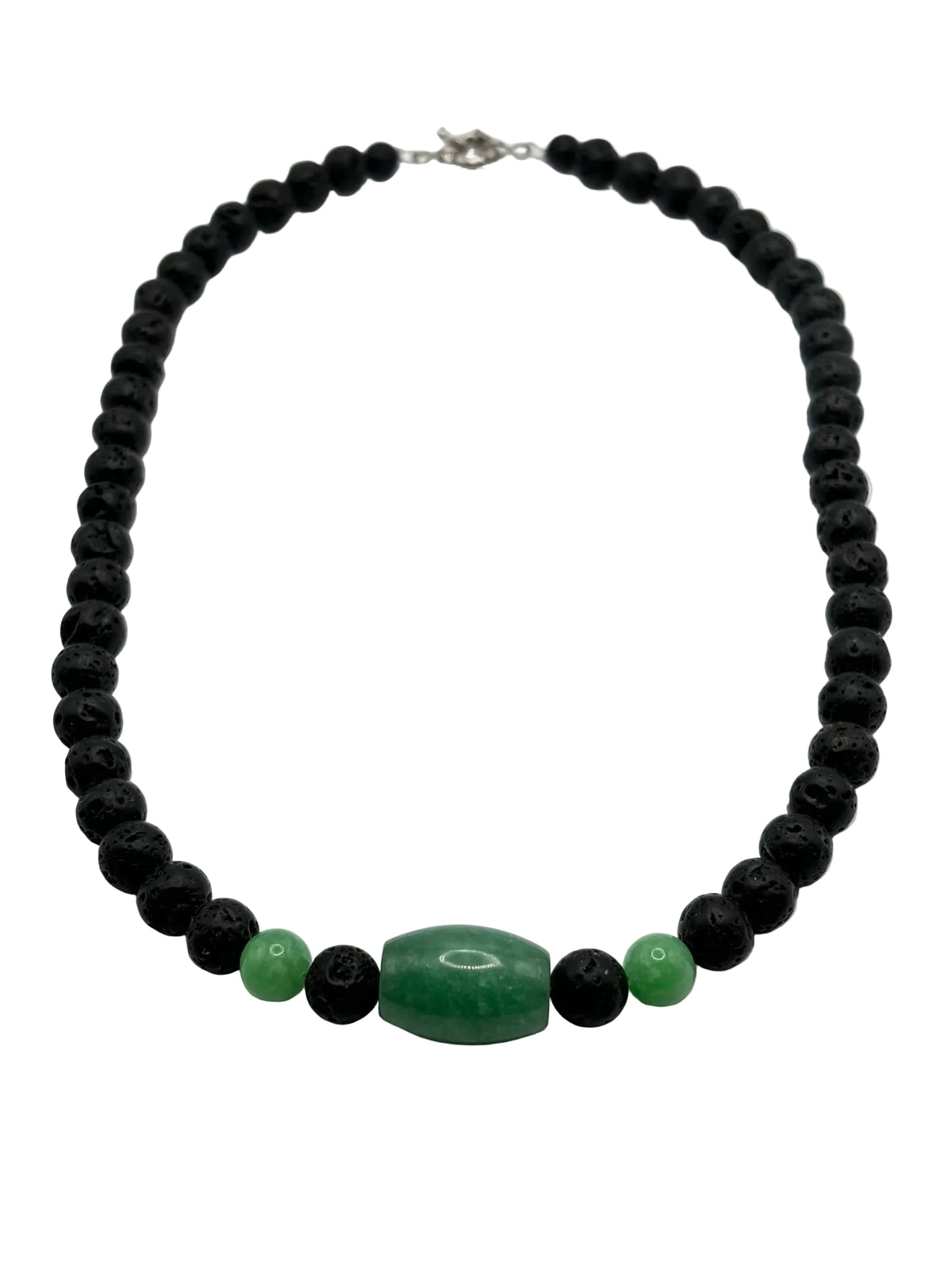Collar Jade Verde y Piedra Volcánica | Prosperidad y Protección