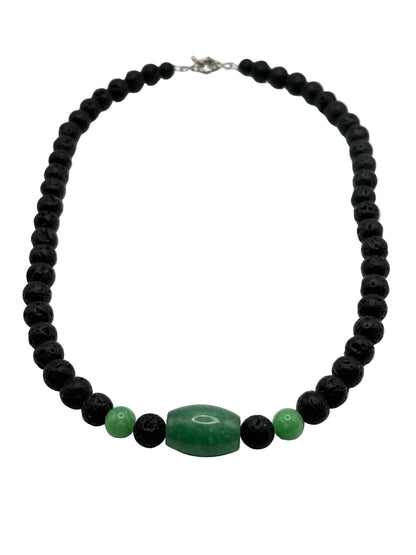 Collar Jade Verde y Piedra Volcánica | Prosperidad y Protección