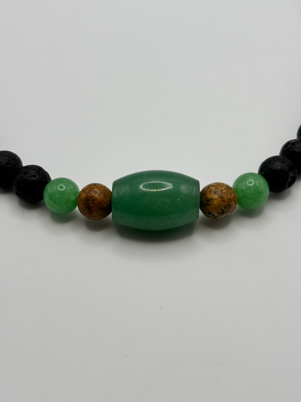 Collar de Piedra Volcánica con Jade verde & Jaspe Paisaje – Energía, Equilibrio y Estilo Natural
