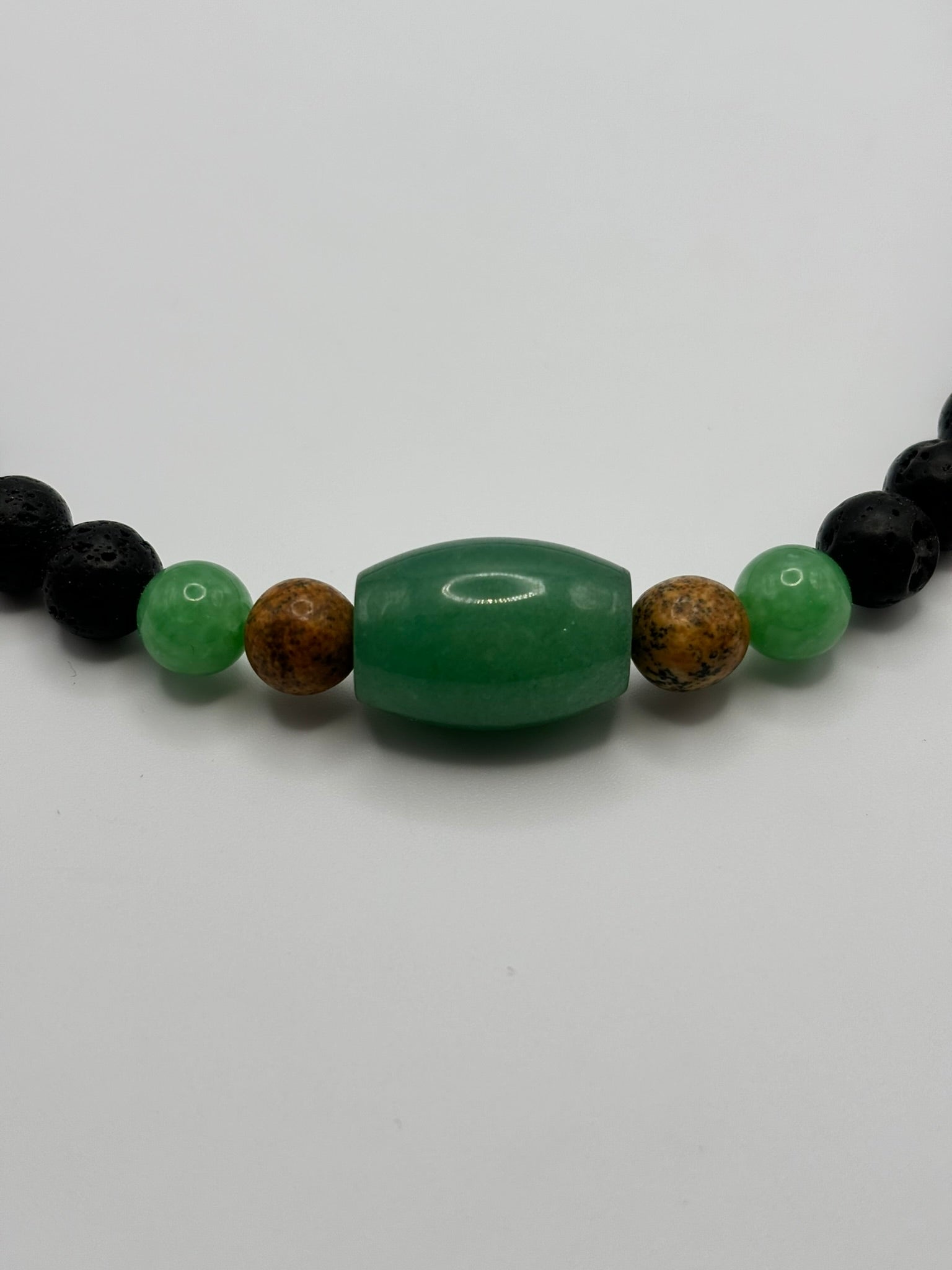 Collar de Piedra Volcánica con Jade verde & Jaspe Paisaje – Energía, Equilibrio y Estilo Natural