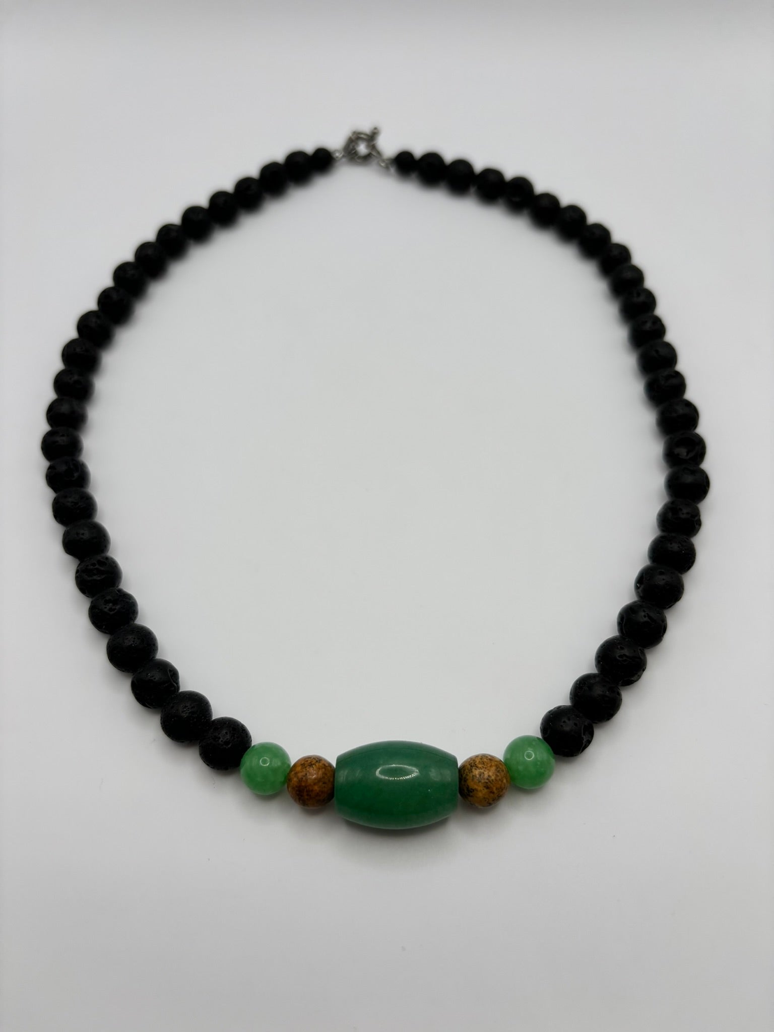 Collar de Piedra Volcánica con Jade verde & Jaspe Paisaje – Energía, Equilibrio y Estilo Natural