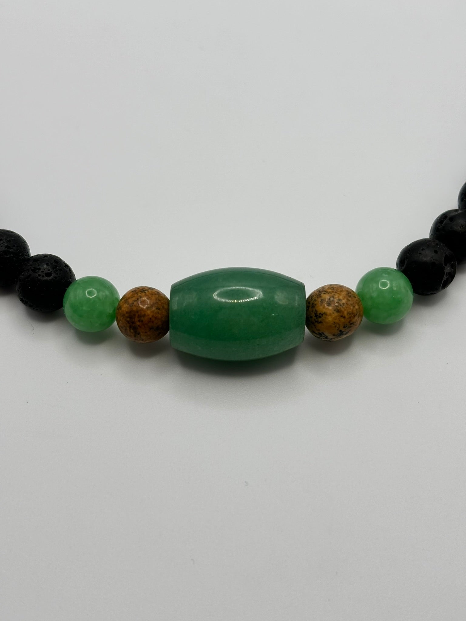 Collar de Piedra Volcánica con Jade verde & Jaspe Paisaje – Energía, Equilibrio y Estilo Natural