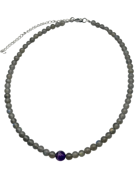 Collar Gargantilla Labradorita y Amatista | Protección e Intuición