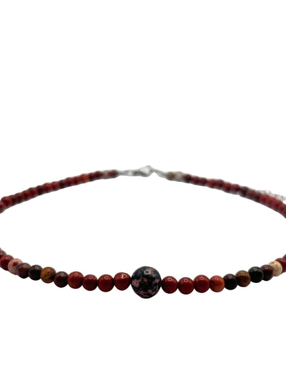 Collar Gargantilla Jaspe Rojo y Rodonita | Energía y Armonía Emocional