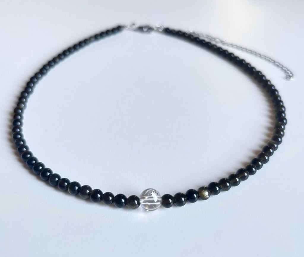 Gargantilla de Obsidiana y Cuarzo Cristal – Protección y Claridad Mental