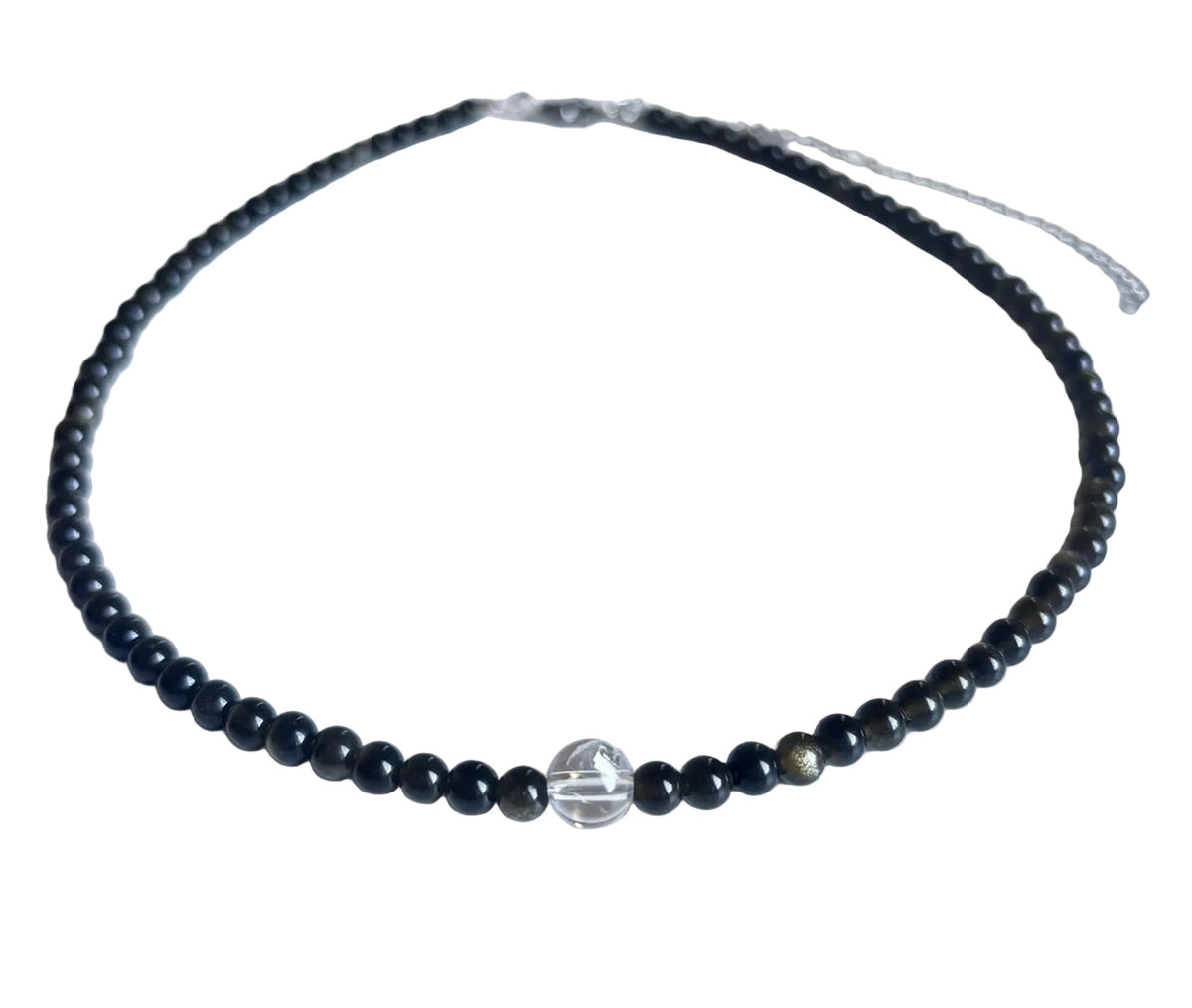 Collar Gargantilla Obsidiana y Cuarzo Blanco | Protección y Claridad