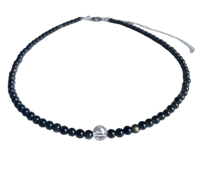 Collar Gargantilla Obsidiana y Cuarzo Blanco | Protección y Claridad