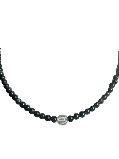 Collar Gargantilla Obsidiana y Cuarzo Blanco | Protección y Claridad