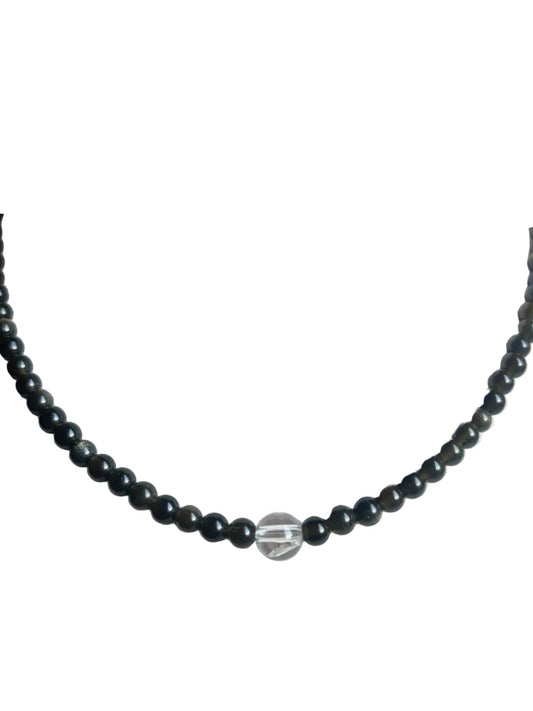 Collar Gargantilla Obsidiana y Cuarzo Blanco | Protección y Claridad