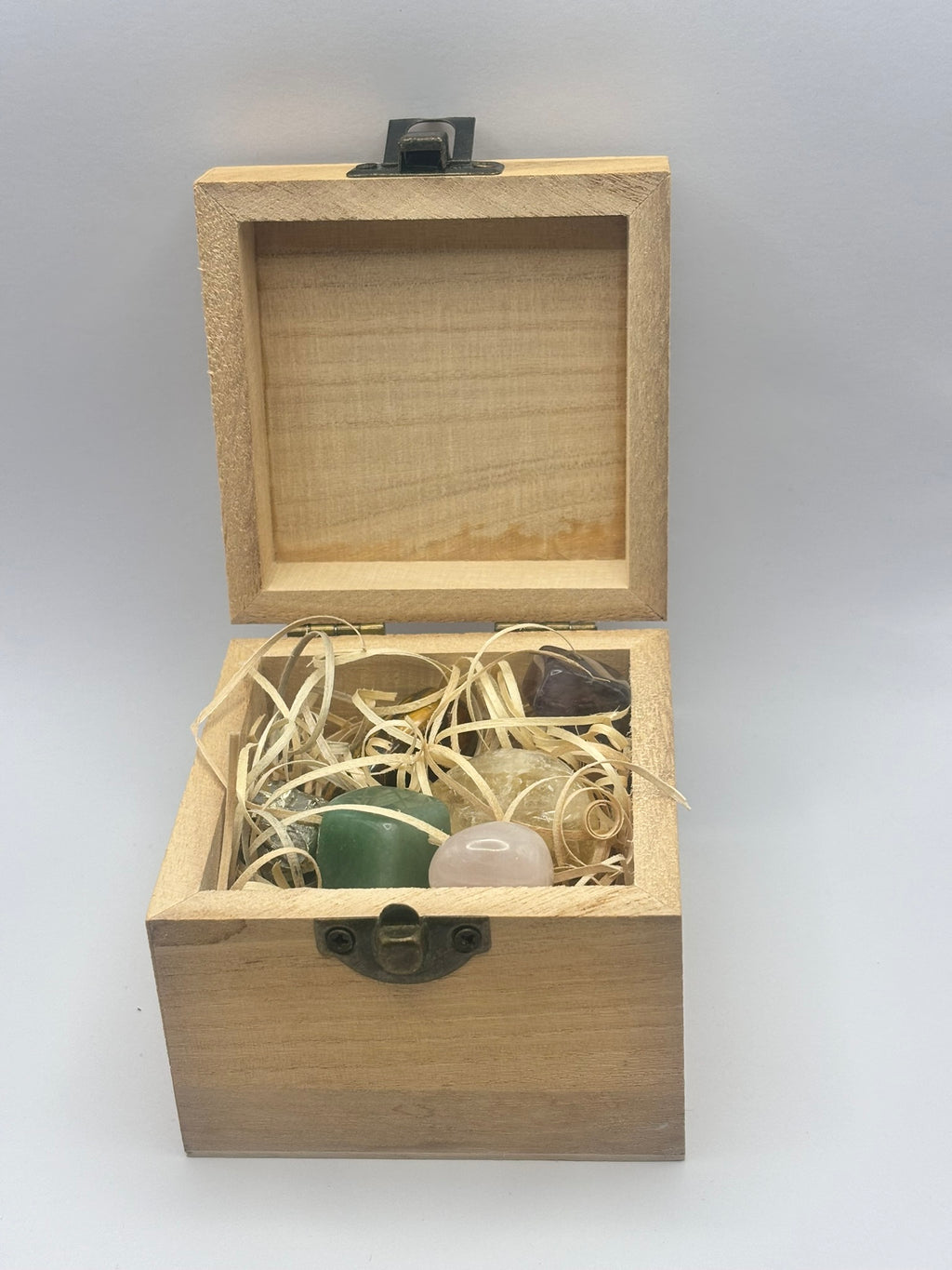 Caja de Prosperidad Pequeña – Kit Compacto con Pirita, Ojo de Tigre, Citrino, Jade verde Instrucciones de Ritual
