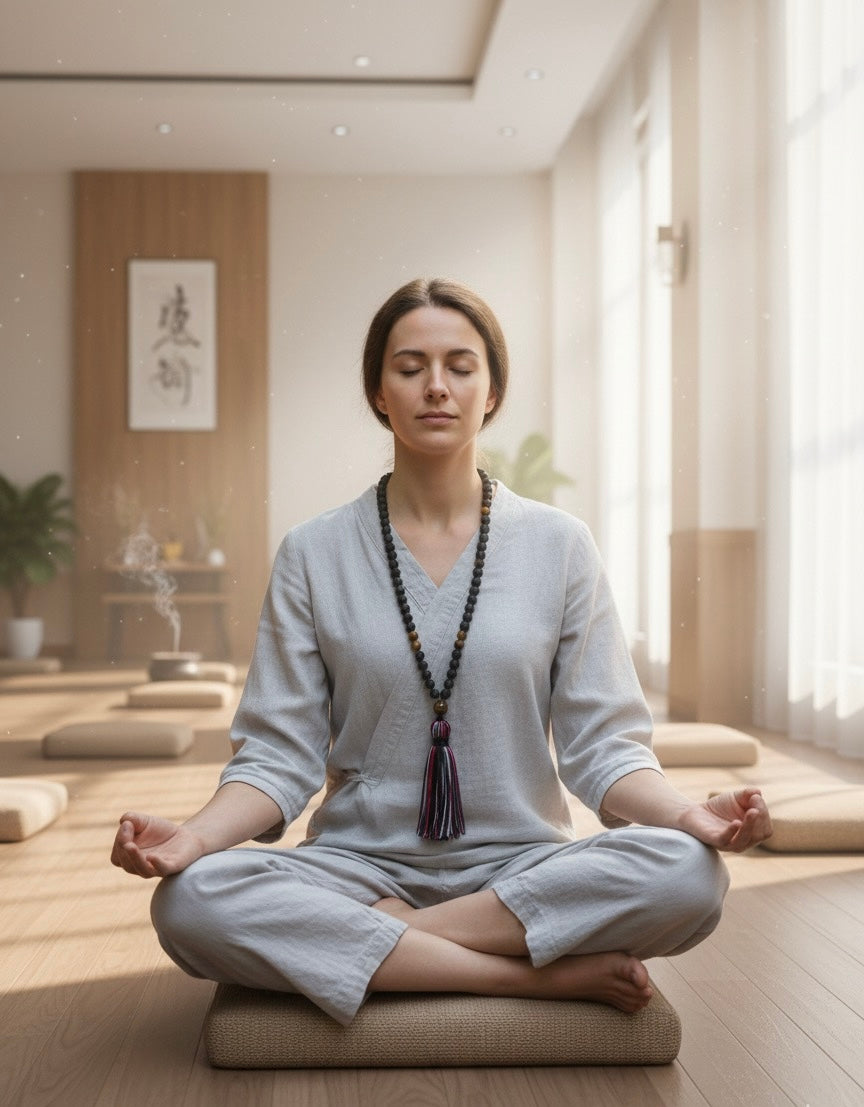 Japamala Artesanal de Piedra Volcánica y Ojo de Tigre – Protección y Concentración