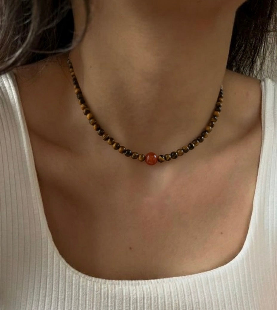 Gargantilla de Ojo de Tigre y Cornalina – Protección, Vitalidad y Coraje
