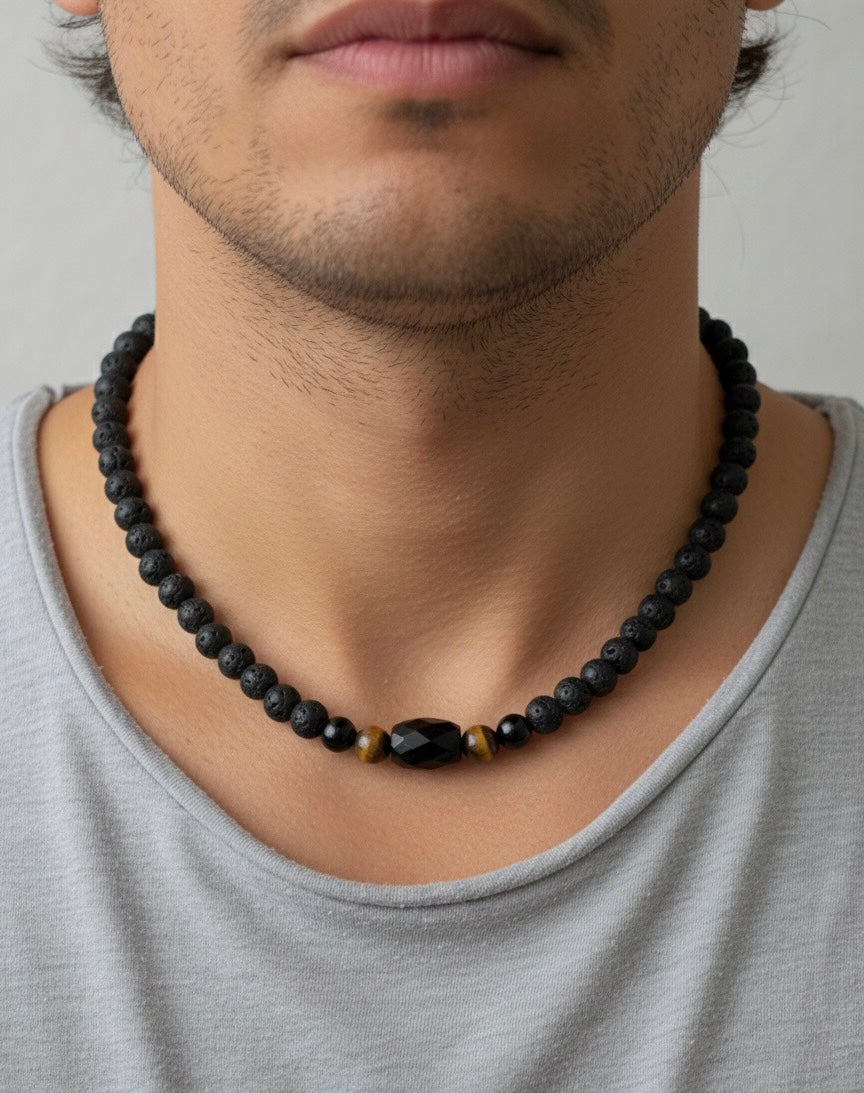 Collar Piedra Volcánica, Ónix y Ojo de Tigre | Protección y Energía
