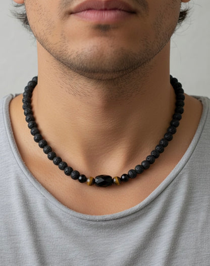 Collar Piedra Volcánica, Ónix y Ojo de Tigre | Protección y Energía