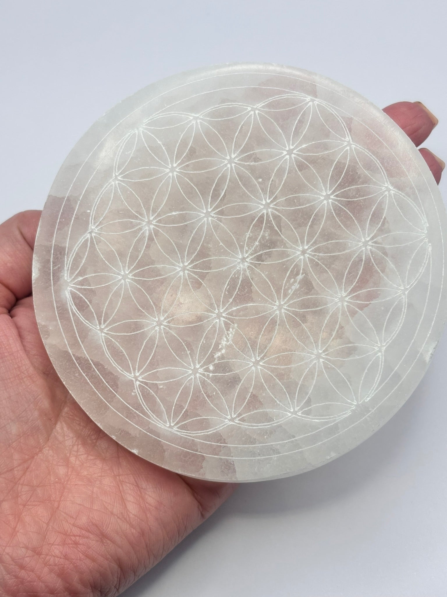 Plato de Selenita Flor de la vida - Limpieza de minerales