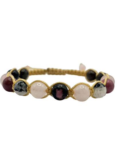 Pulsera Cuarzo Rosa, Piedra Luna y Rodonita | Amor e Intuición