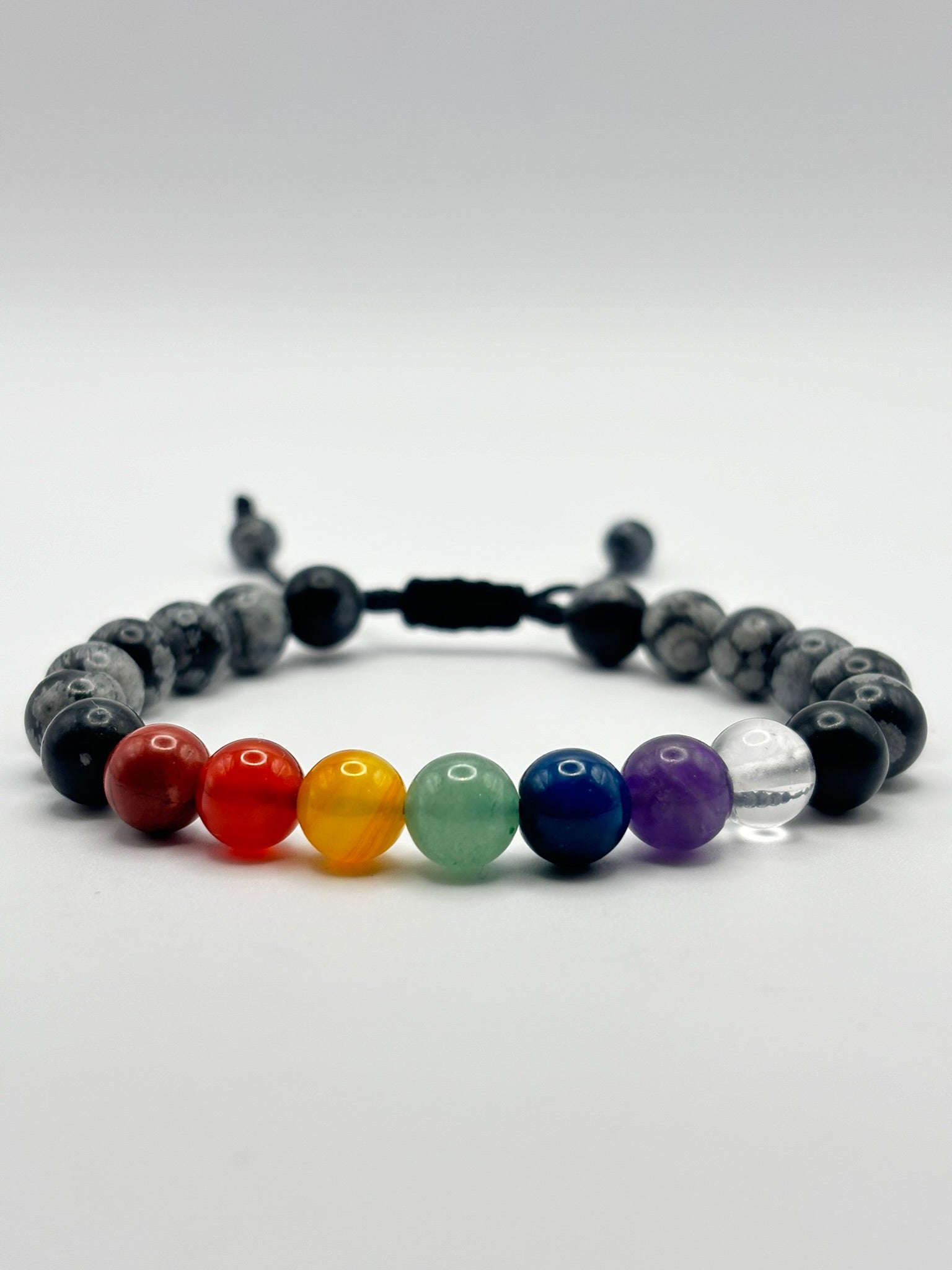 Pulsera 7 Chakras con Obsidiana Copo de Nieve – Protección, Armonía y Estabilidad Energética