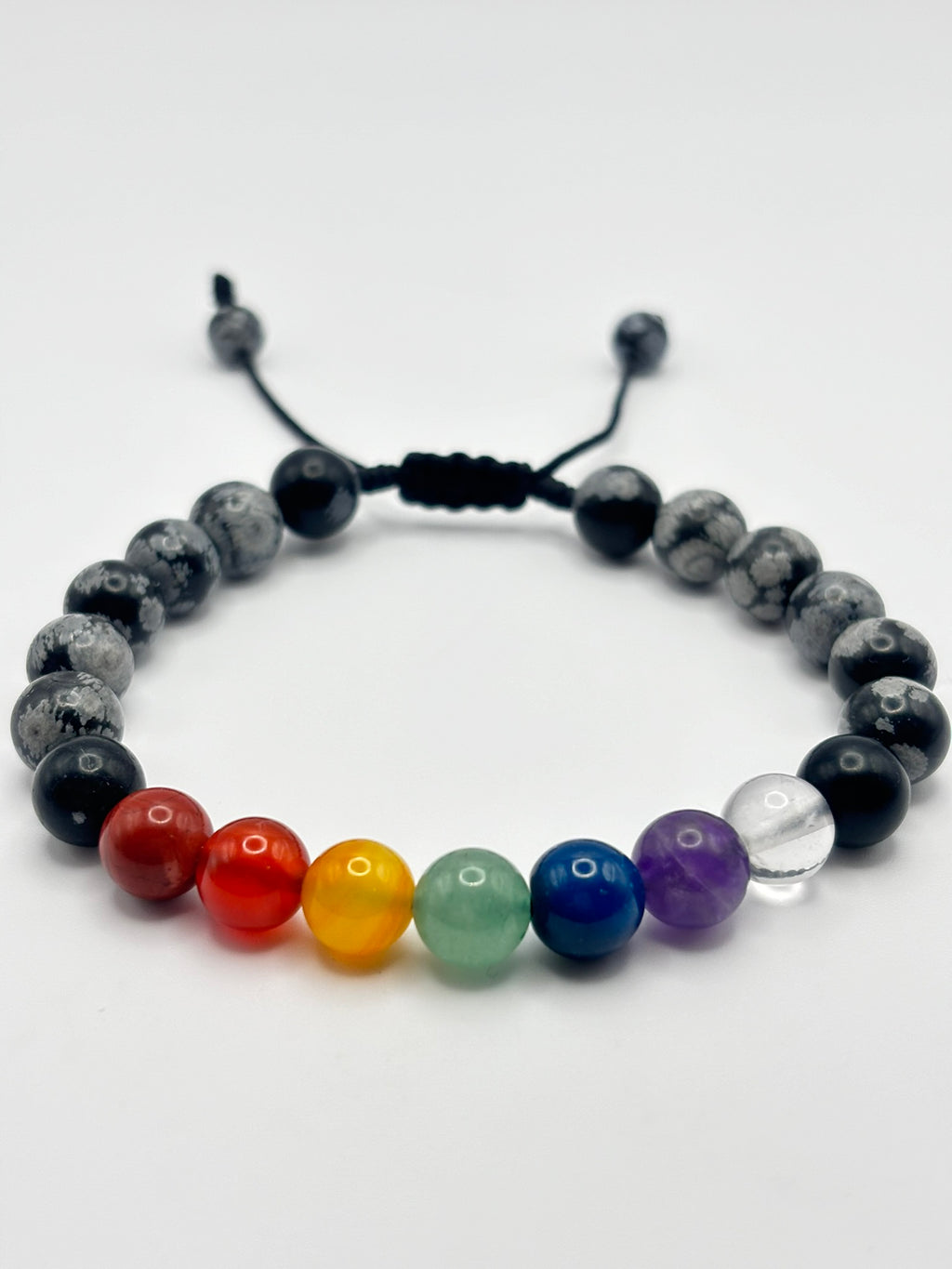 Pulsera 7 Chakras con Obsidiana Copo de Nieve – Protección, Armonía y Estabilidad Energética