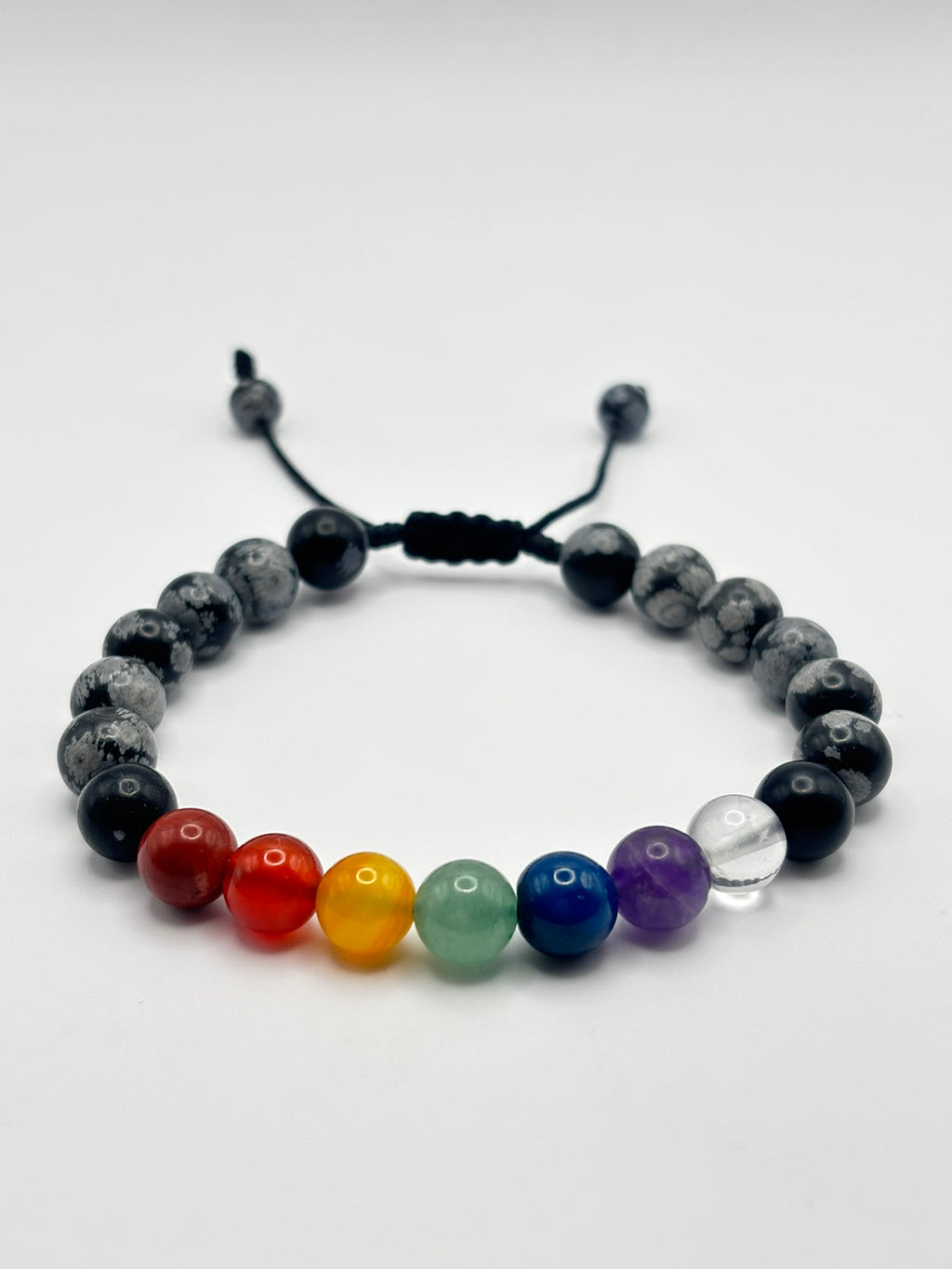 Pulsera 7 Chakras con Obsidiana Copo de Nieve – Protección, Armonía y Estabilidad Energética