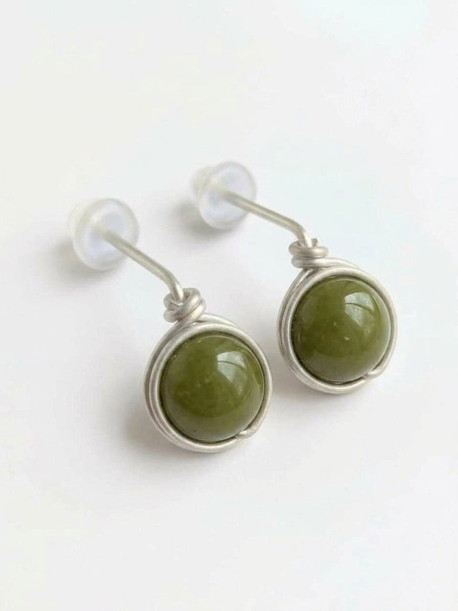 Pendientes Tipo Pin con Piedra Natural –Acero Inoxidable