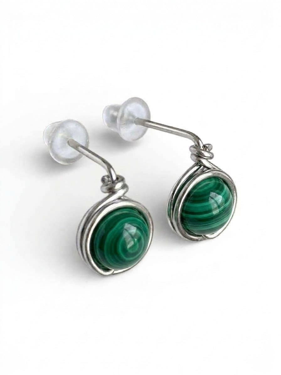 Pendientes Tipo Pin con Piedra Natural –Acero Inoxidable