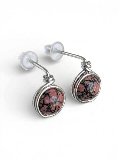 Pendientes Tipo Pin con Piedra Natural –Acero Inoxidable